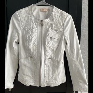 Tory Burch white quilted leather jacket size s